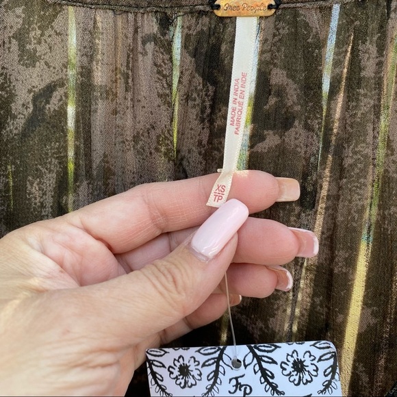 Free People Cropped sheer embellished beaded bell sleeves dye blouson top sz XS - Picture 4 of 15